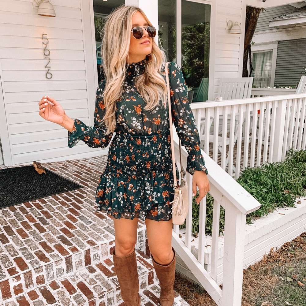 Green floral smocked dress